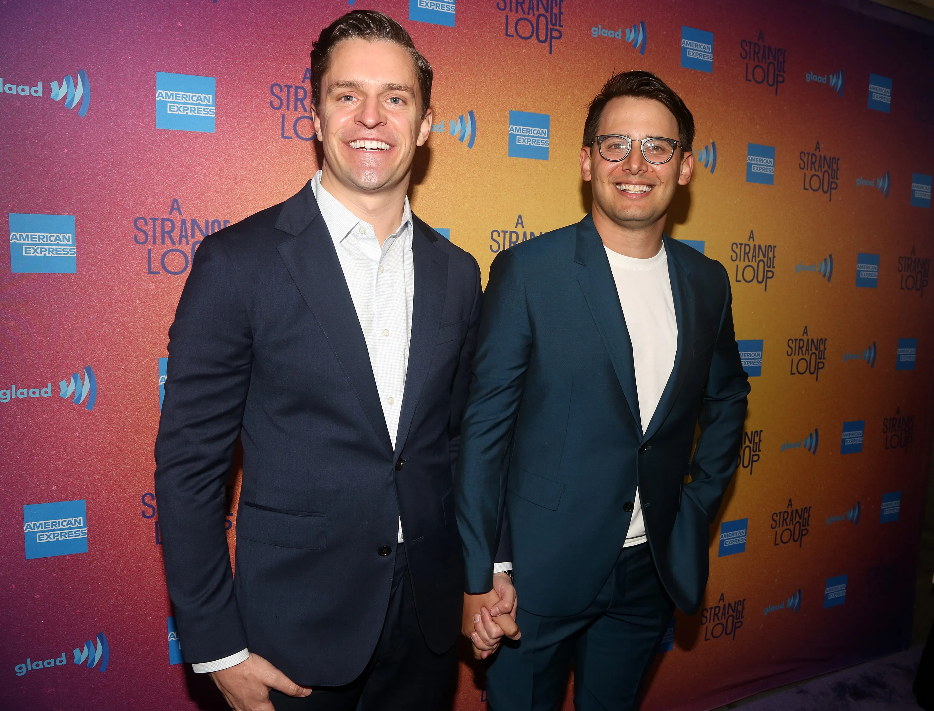 Kevin Sobieski and Benj Pasek pose for a photo at the opening night of 