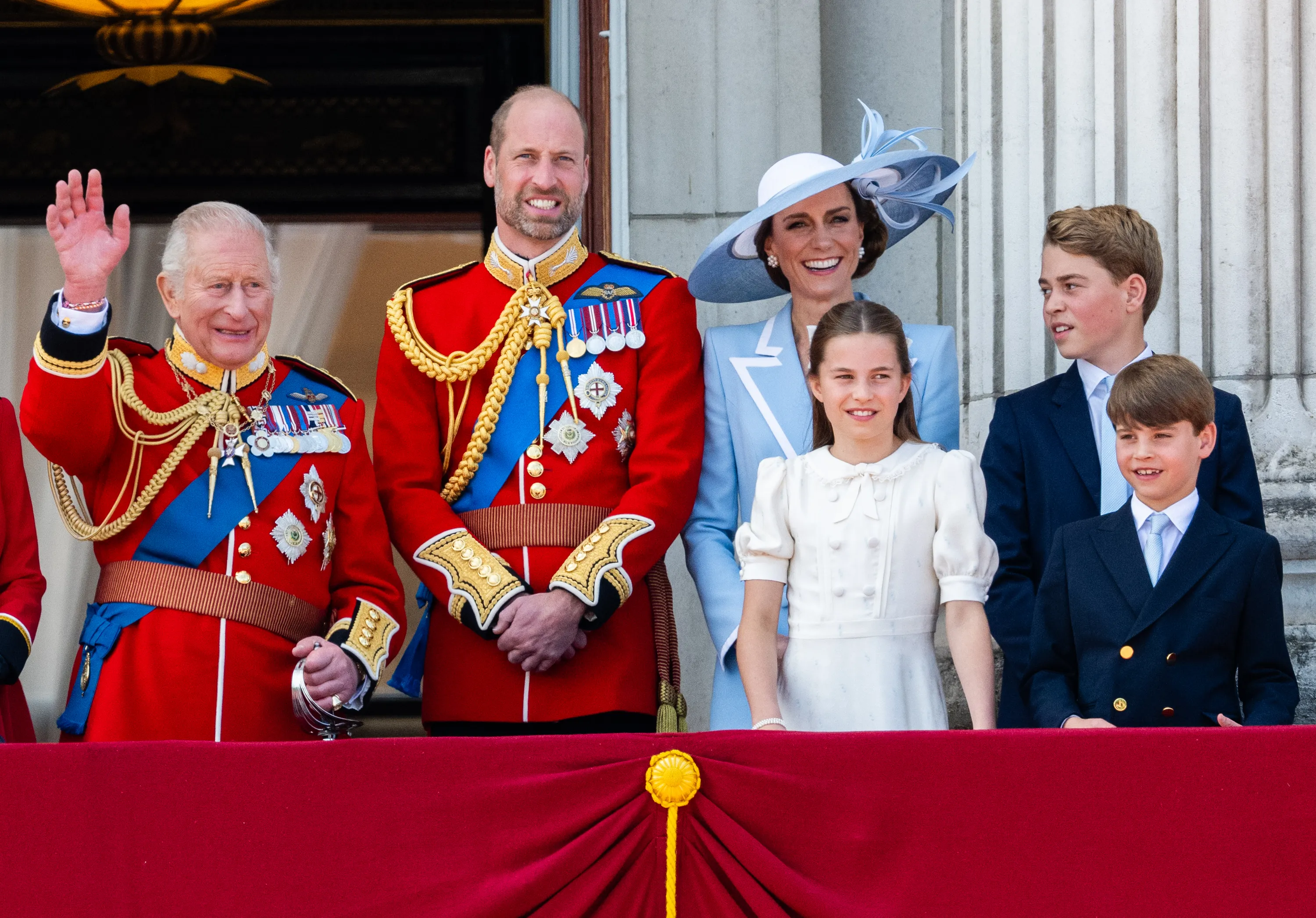 Prince William, Catherine, Princess Charlotte, Prince George, and Prince Louis at Trooping The Colour 2026.