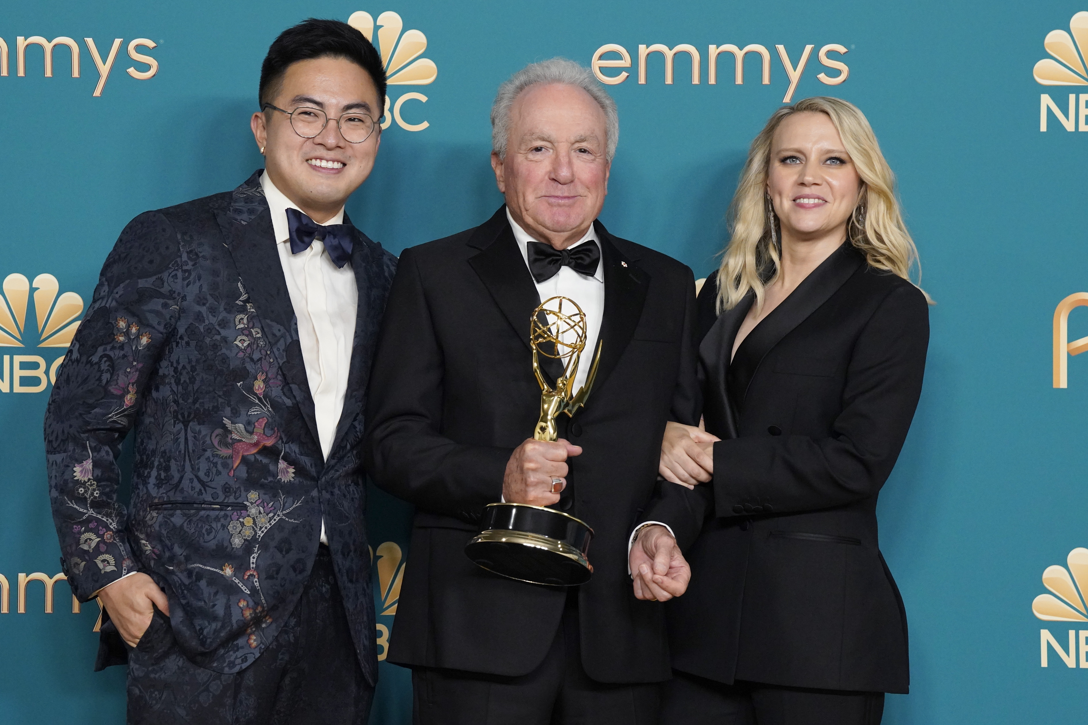 Bowen Yang, Lorne Michaels, and Kate McKinnon, winners for Outstanding Variety Sketch Series for 