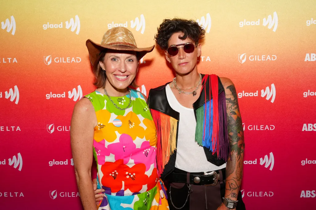 Braunwyn Windham-Burke and Jennifer Spinner pose at GLAAD's Pride & Progress Event.