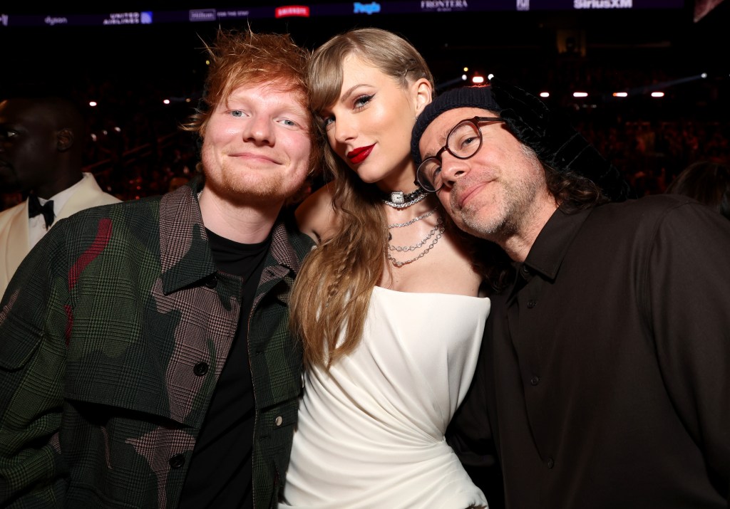 Ed Sheeran, Taylor Swift, and Aaron Dessner at the 66th GRAMMY Awards.