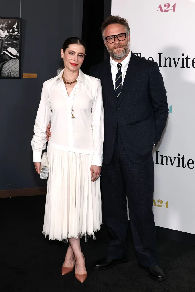 Lauren Miller and Seth Rogen attends the Los Angeles premiere of A24's 