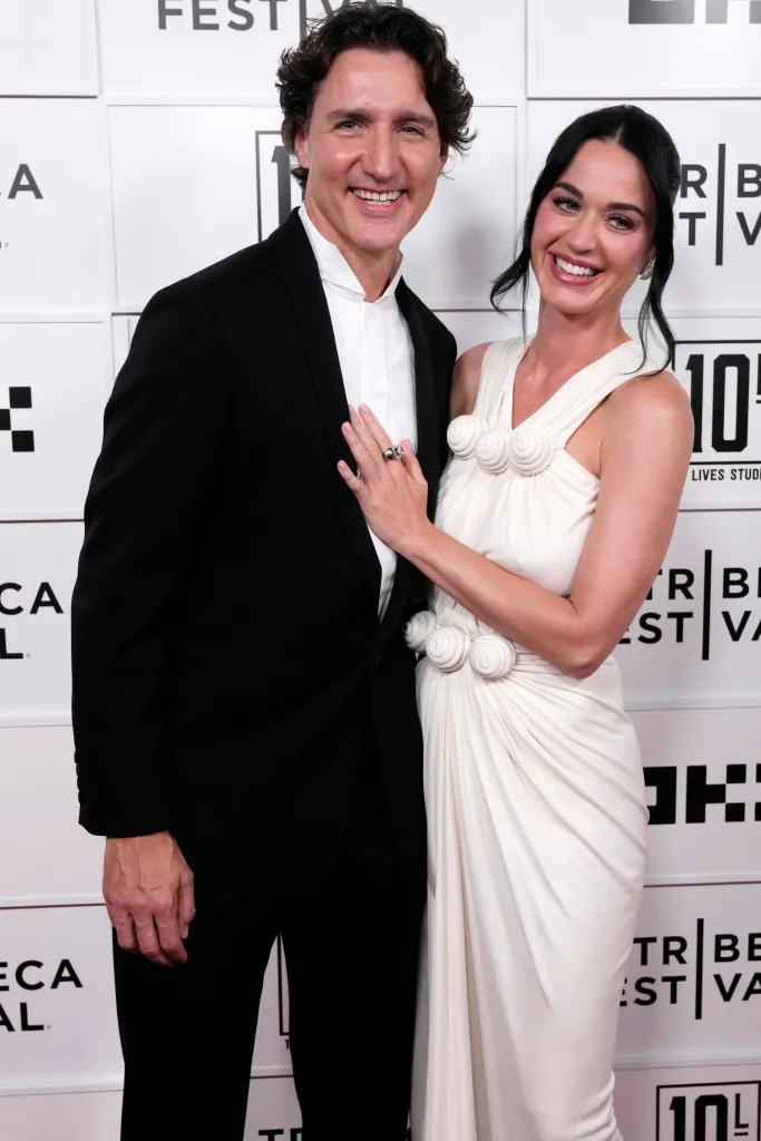 Justin Trudeau and Katy Perry smiling on the red carpet at the Tribeca Festival.