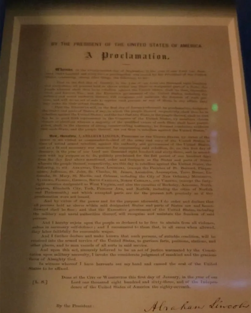 The Emancipation Proclamation signed by Abraham Lincoln.