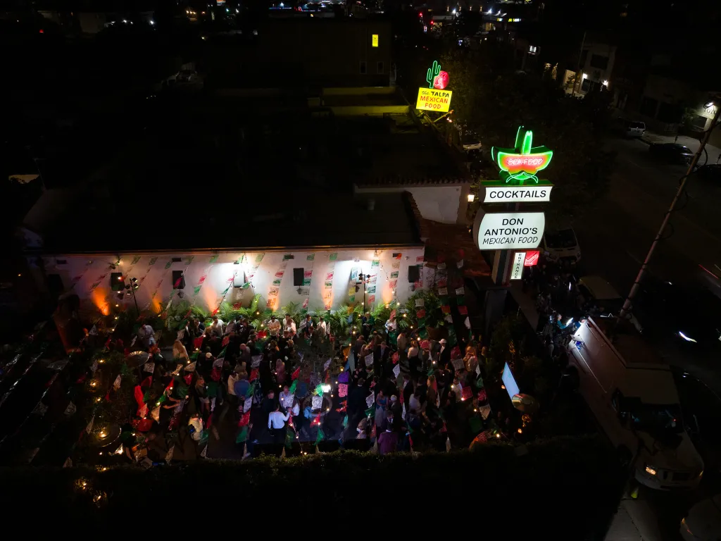 Aerial photo of Spencer Pratt's mayoral watch party at Don Antonio's Mexican restaurant.