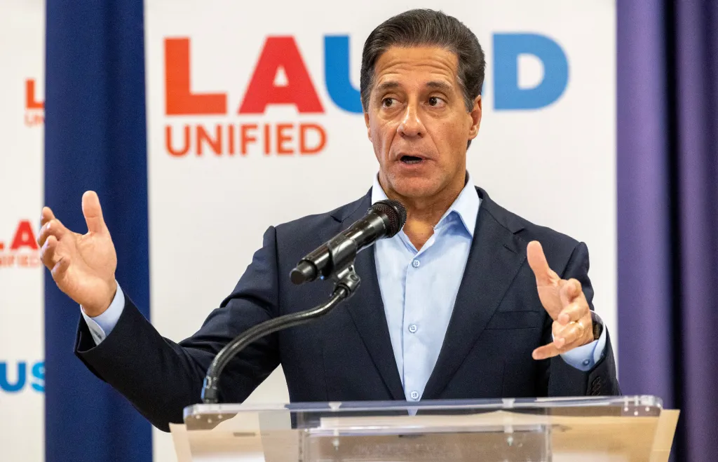 Los Angeles Unified Superintendent Alberto M. Carvalho speaking at a press conference.