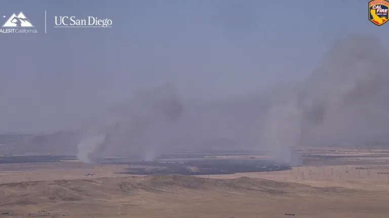 Smoke rising from the Macy Fire in Los Angeles County.