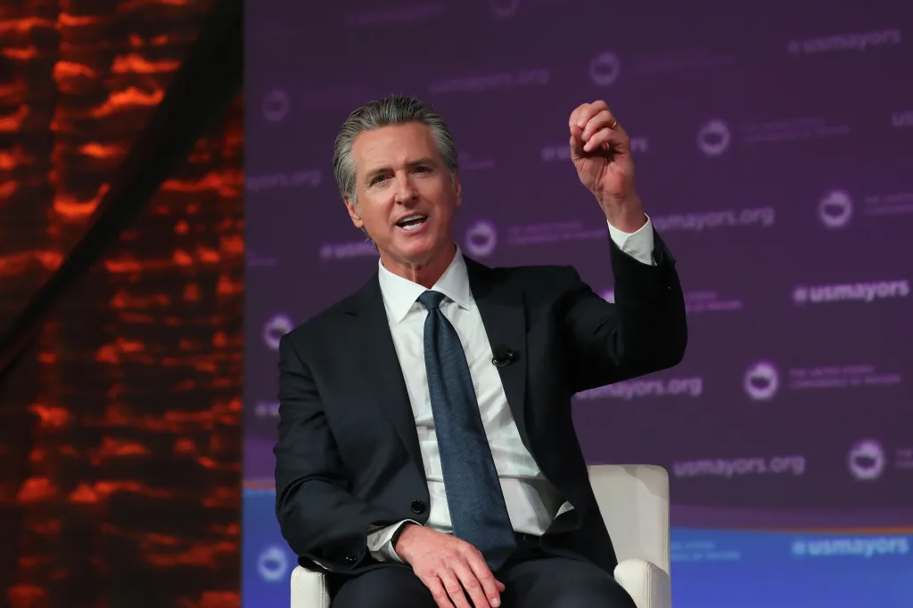 California Governor Gavin Newsom speaking at the U.S. Conference of Mayors' 94th Annual Meeting.
