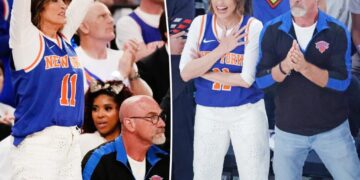‘SVU’ fan favorites Mariska Hargitay and Christopher Meloni cheer on Knicks together at NBA Finals Game 3