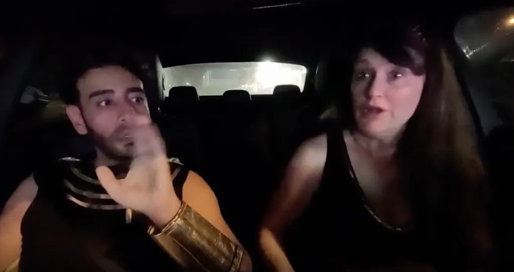 Mido and Debby in a car.