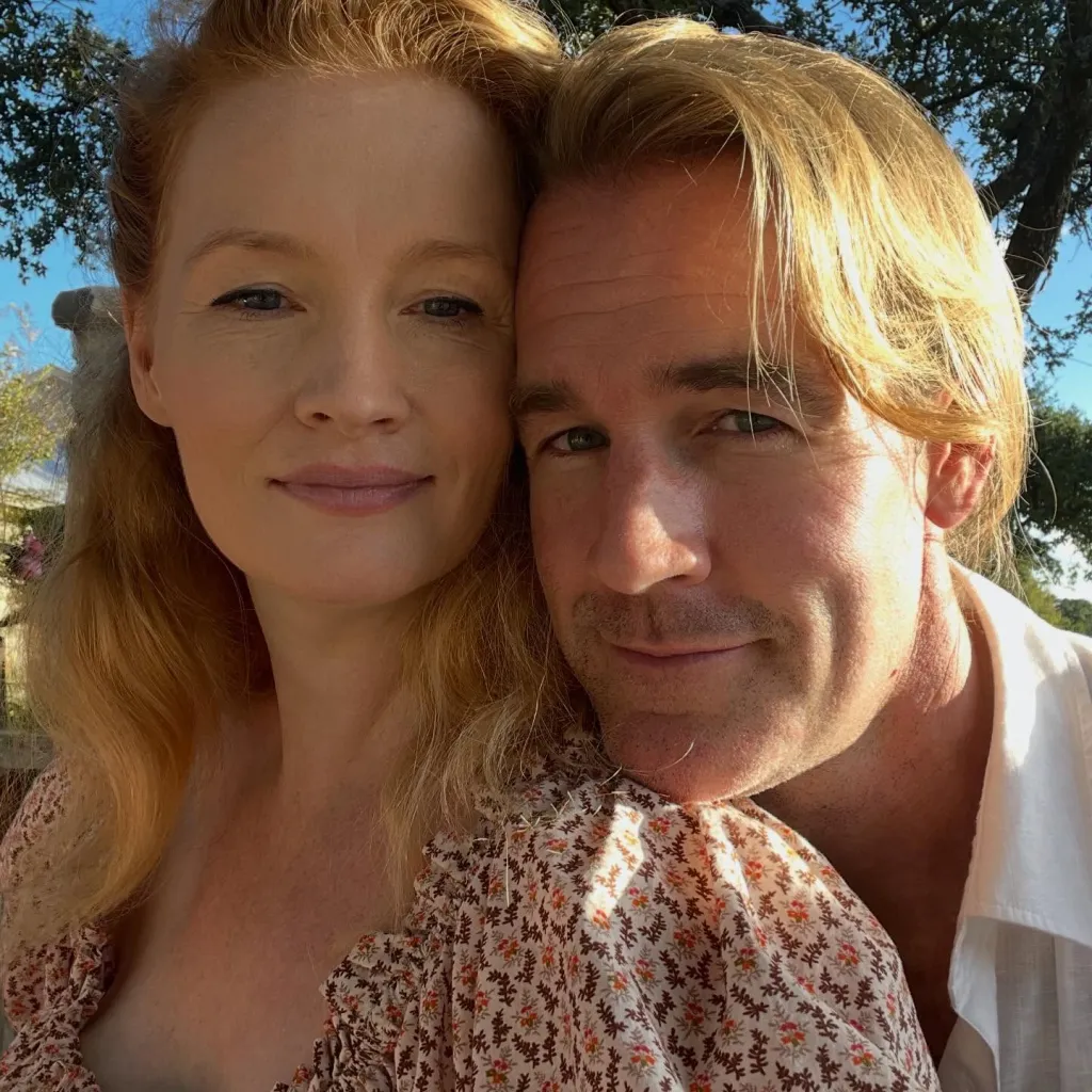 James and Kimberly Van Der Beek in a close-up outdoor selfie.