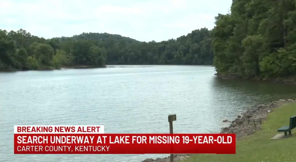 Grayson Lake with a news alert about a search for a missing person.