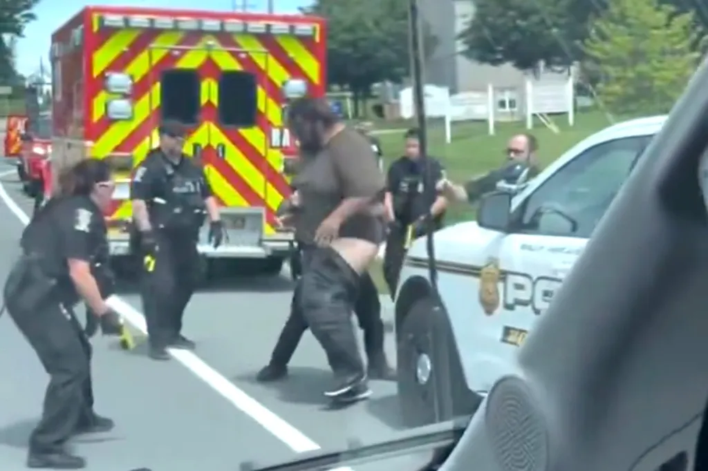 Montgomery County Police arrest a man outside of a church.