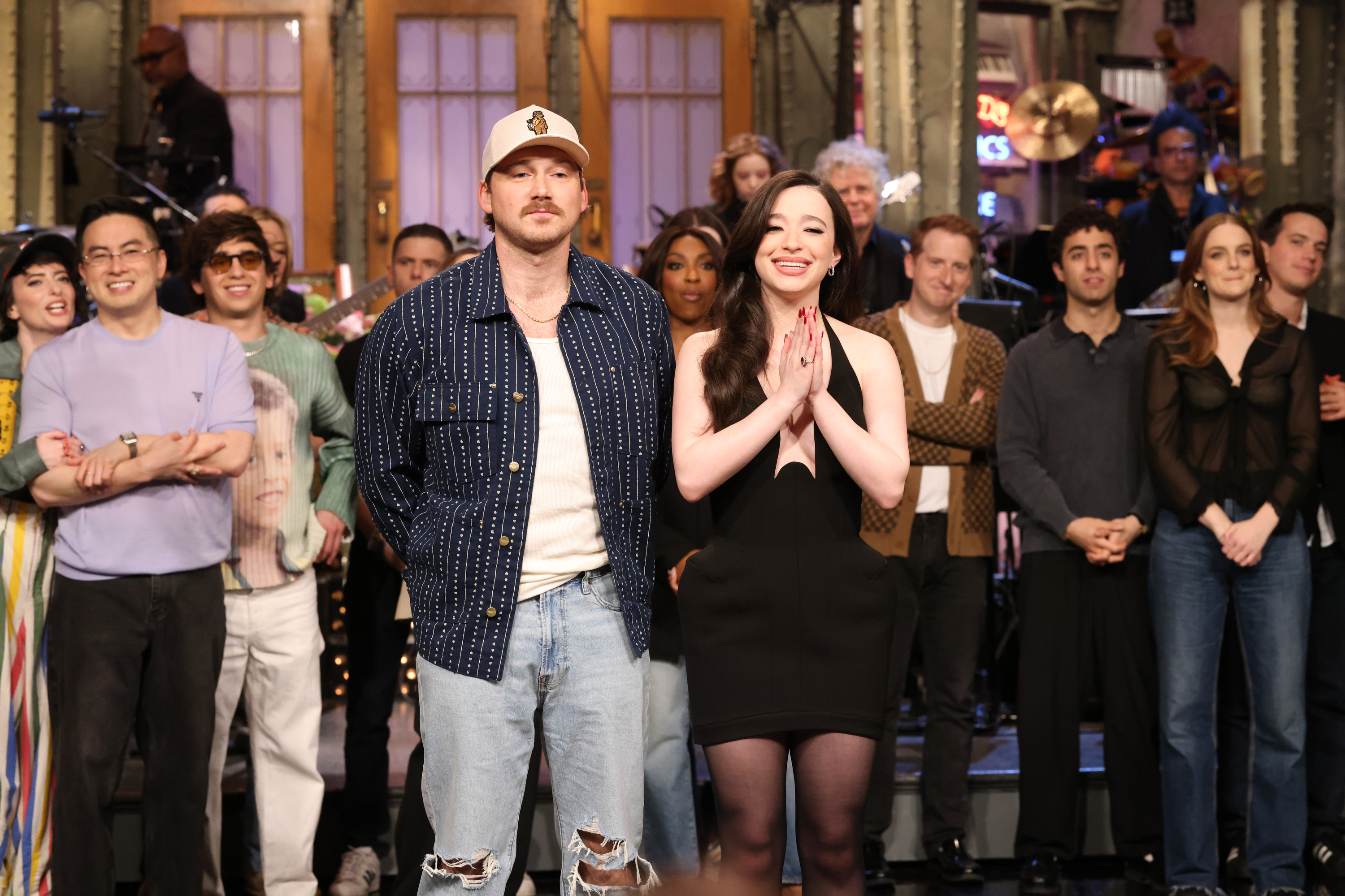 Musical guest Morgan Wallen and host Mikey Madison on Saturday Night Live.