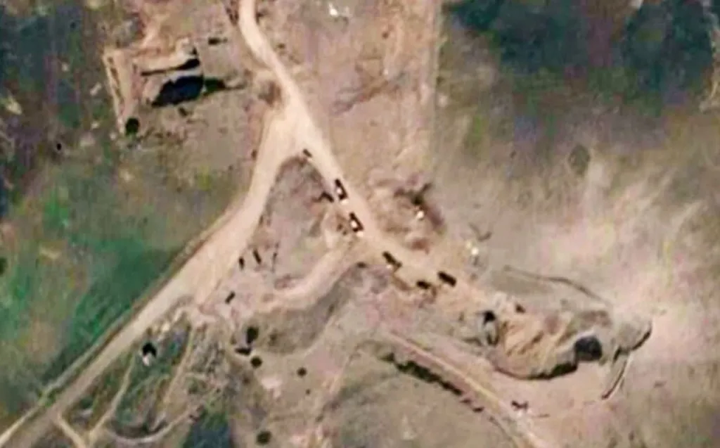 Satellite imagery showing debris removal at an underground missile base tunnel entrance near Tabriz, Iran.