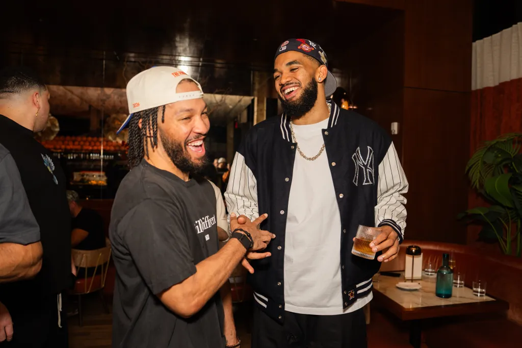Jalen Brunson and Karl-Anthony Towns at the Knicks championship celebration.