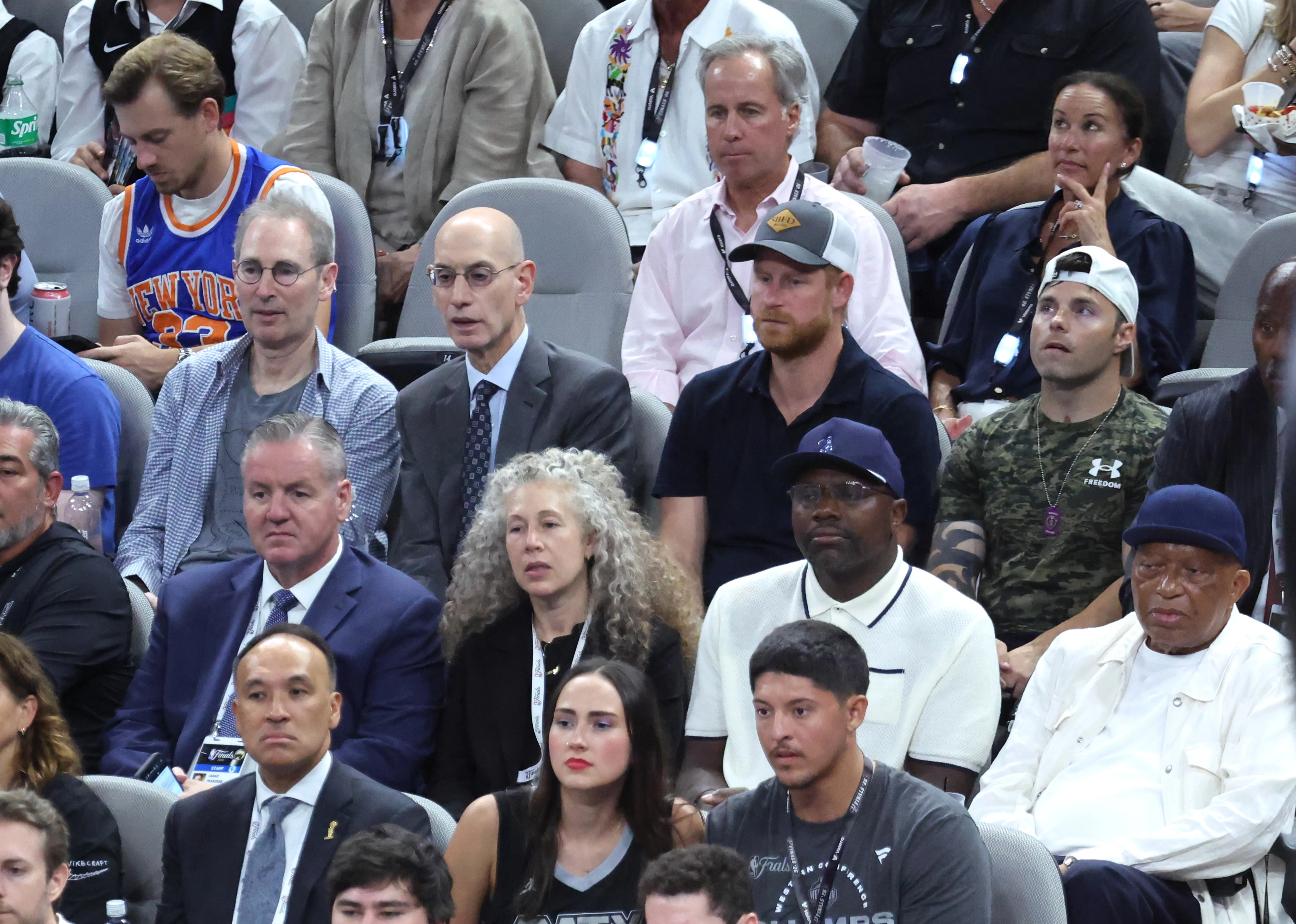 Prince Harry sitting with NBA commissioner Adam Silver during the 2nd quarter of Game 5 of the 2026 NBA Finals.