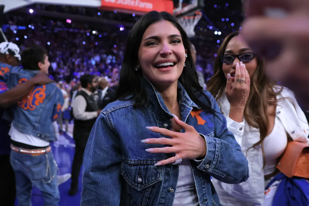 Kylie Jenner reacts after the New York Knicks defeated the San Antonio Spurs in game four of the 2026 NBA Finals.