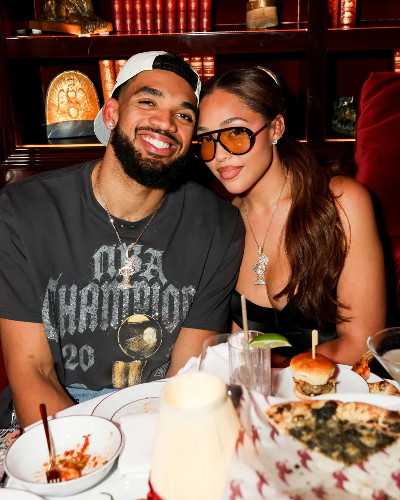 Karl-Anthony Towns and Jordyn Woods at the New York Knicks post-parade celebration.