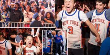 Knicks fans go bonkers in NYC after Game 2 Finals win, celebrating in streets outside MSG: ‘Go New York!’