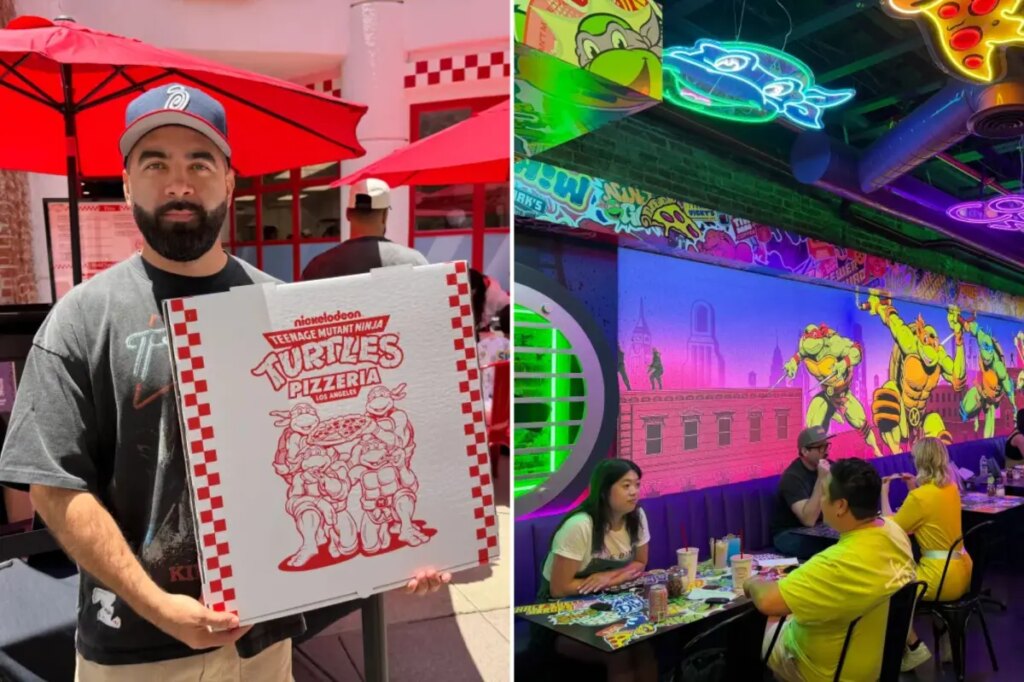 The biggest surprise at Santa Monica’s pricey Teenage Ninja Turtles pizzeria isn’t the nostalgia