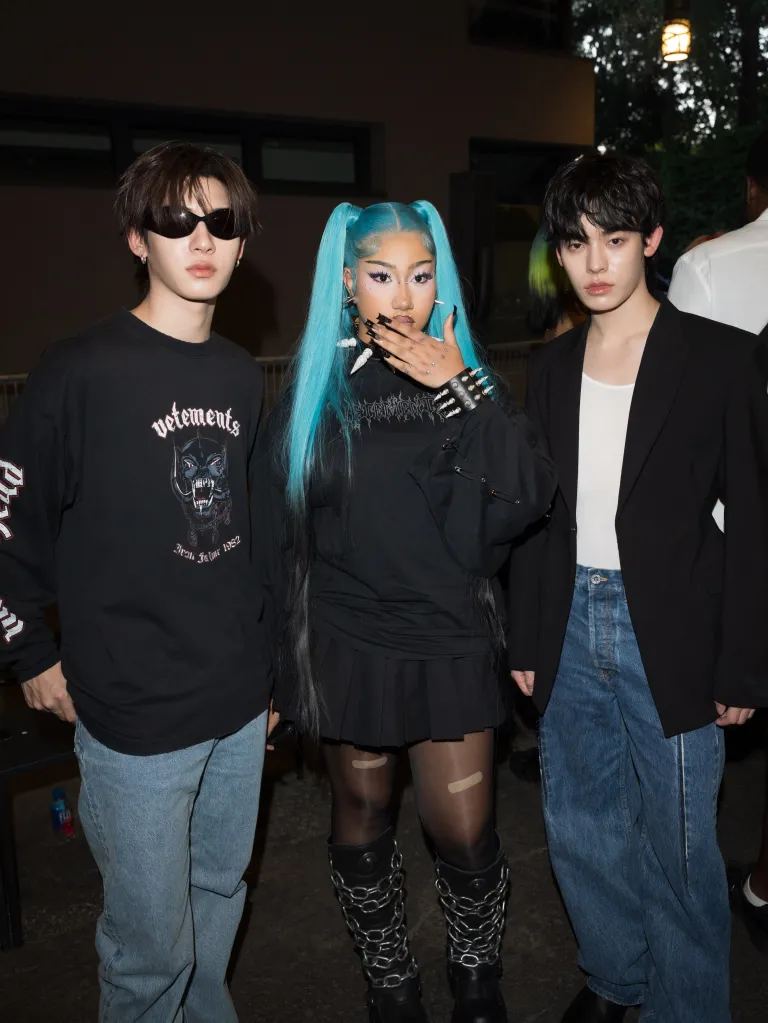 TeeTee Wanpichit Nimitparkpoom, North West, and Por Suppakarn Jirachotikul attend the Vetements Menswear Spring/Summer 2027 show.