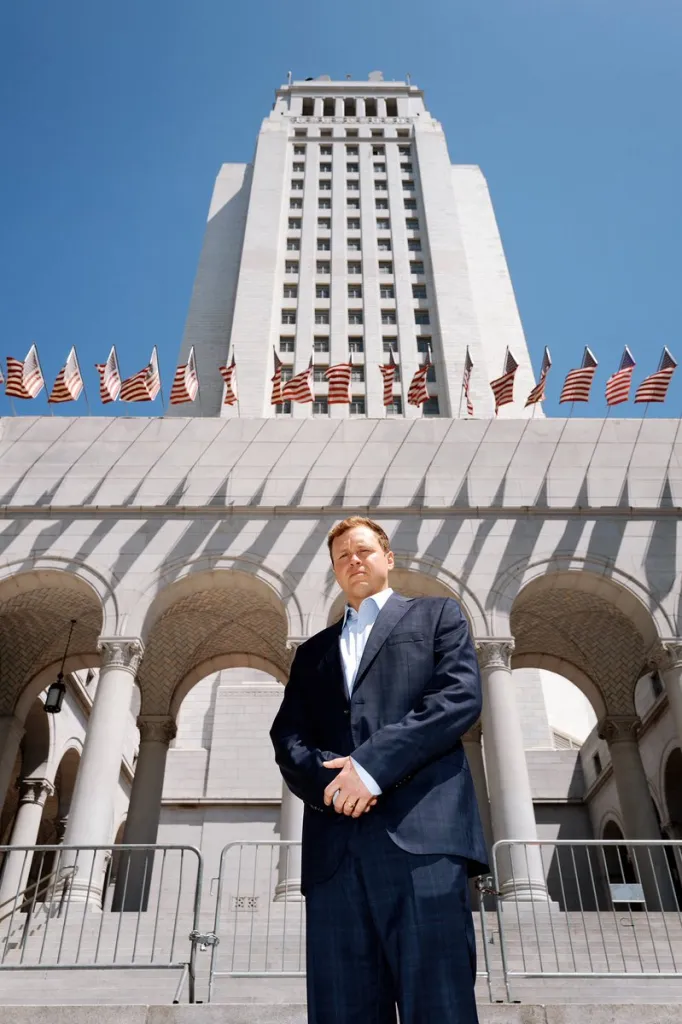 Spencer Pratt in front of City Hall.