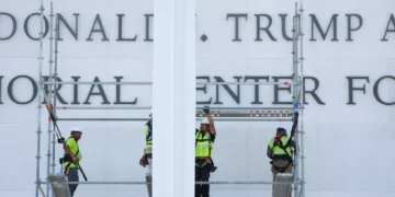 Workers remove Trump’s name from Kennedy Center following court order