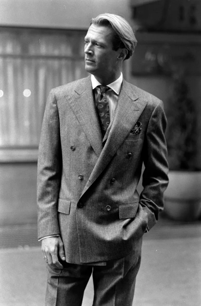 Model Hoyt Richards in a Polo Ralph Lauren double-breasted suit.