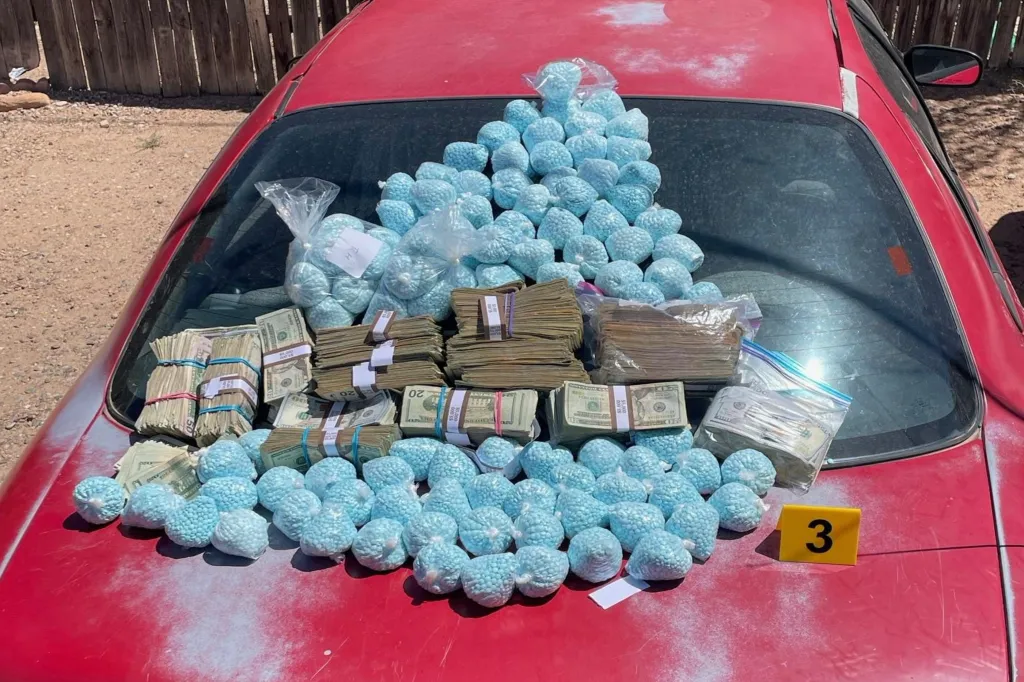 This photo provided by the US Drug Enforcement Administration shows pills containing fentanyl which were seized by the DEA in New Mexico, on April 28, 2025. 