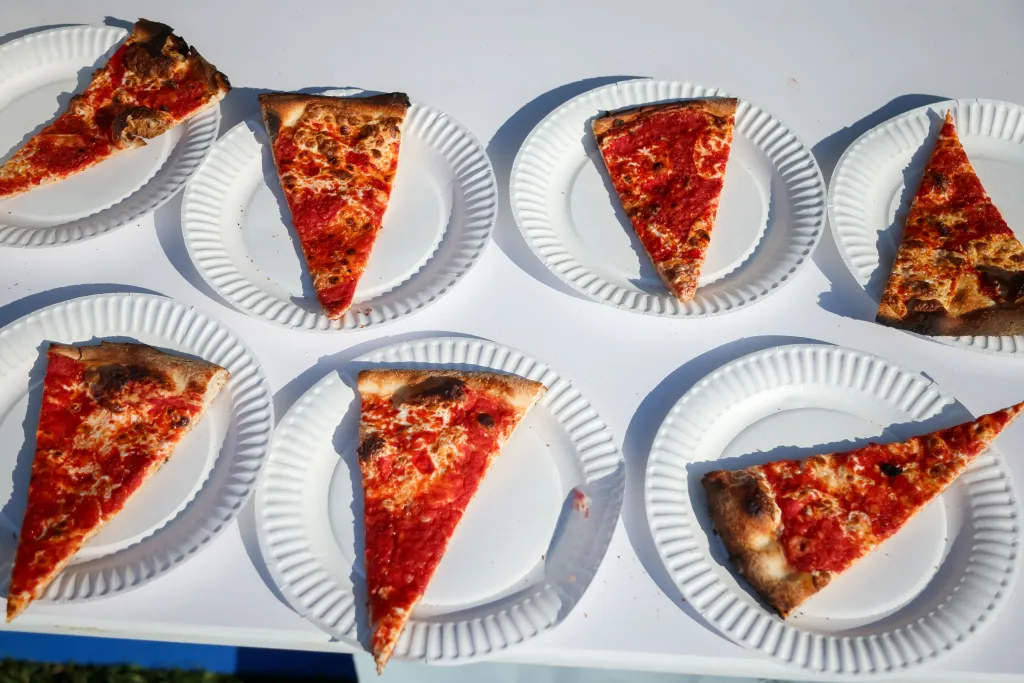 Slices of pizza at the One Bite Pizza Festival.