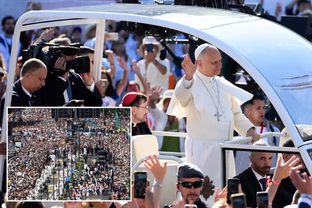1 million people flood Madrid streets to see the pope’s flower-carpeted procession