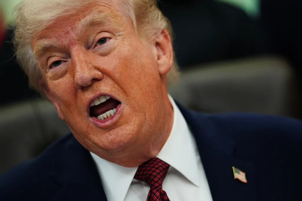 President Donald Trump speaking in the Oval Office.