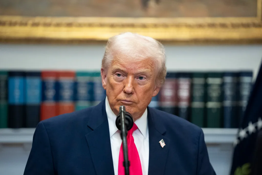 President Donald Trump takes questions after announcing that Michael and Susan Dell pledge to donate $6.25 billion to fund investment accounts for millions of U.S. children at the White House in Washington, DC on December 2, 2025. 