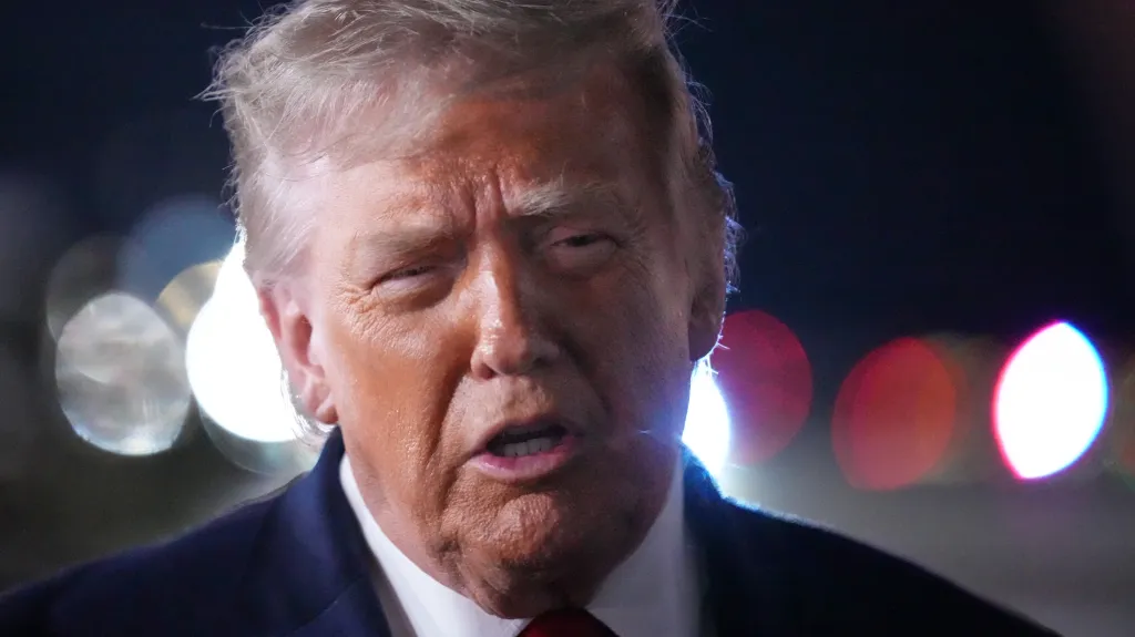 President Donald Trump talking to reporters.