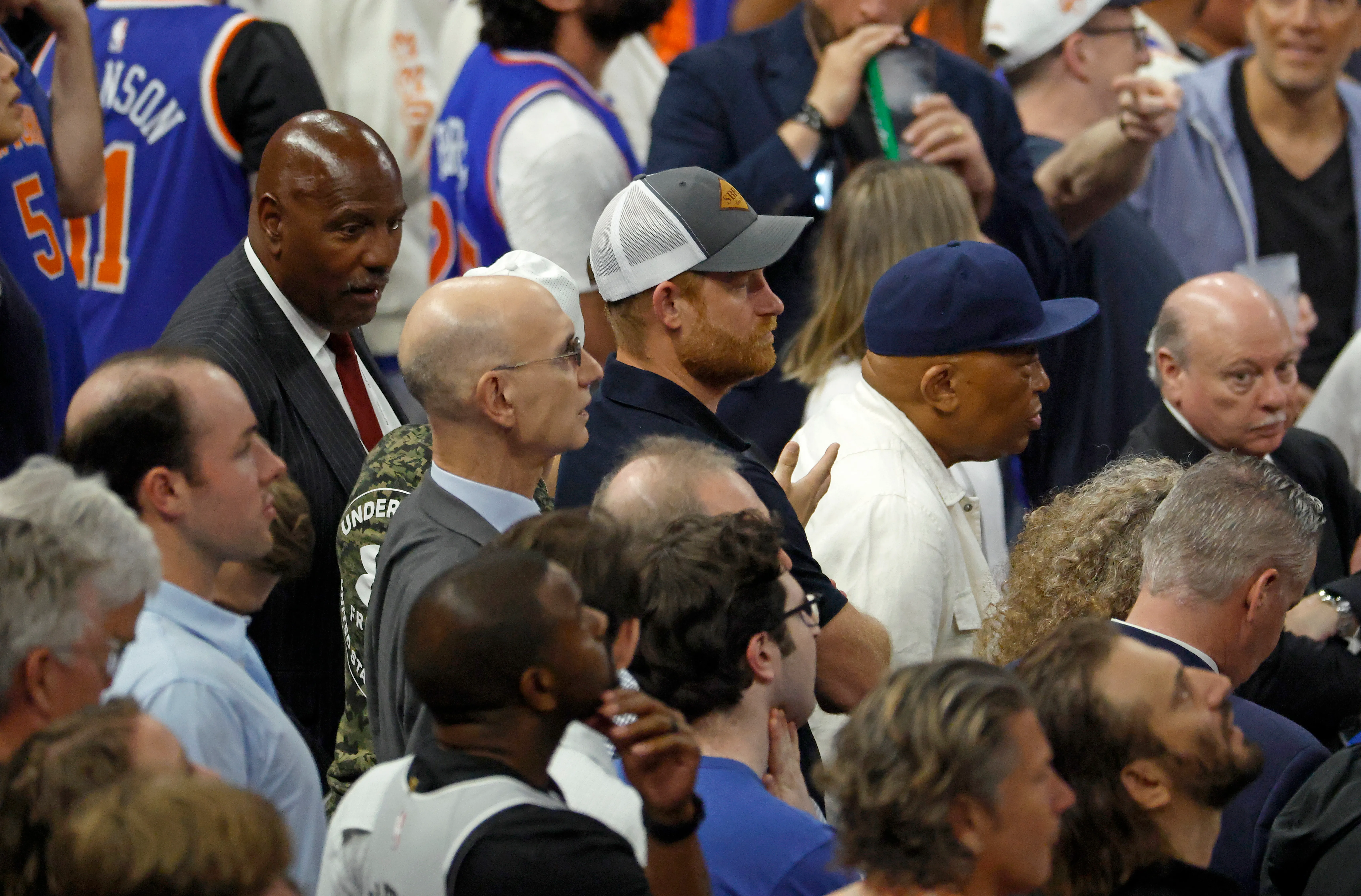 Prince Harry and Adam Silver in the crowd during game 5 of the 2026 NBA Finals.