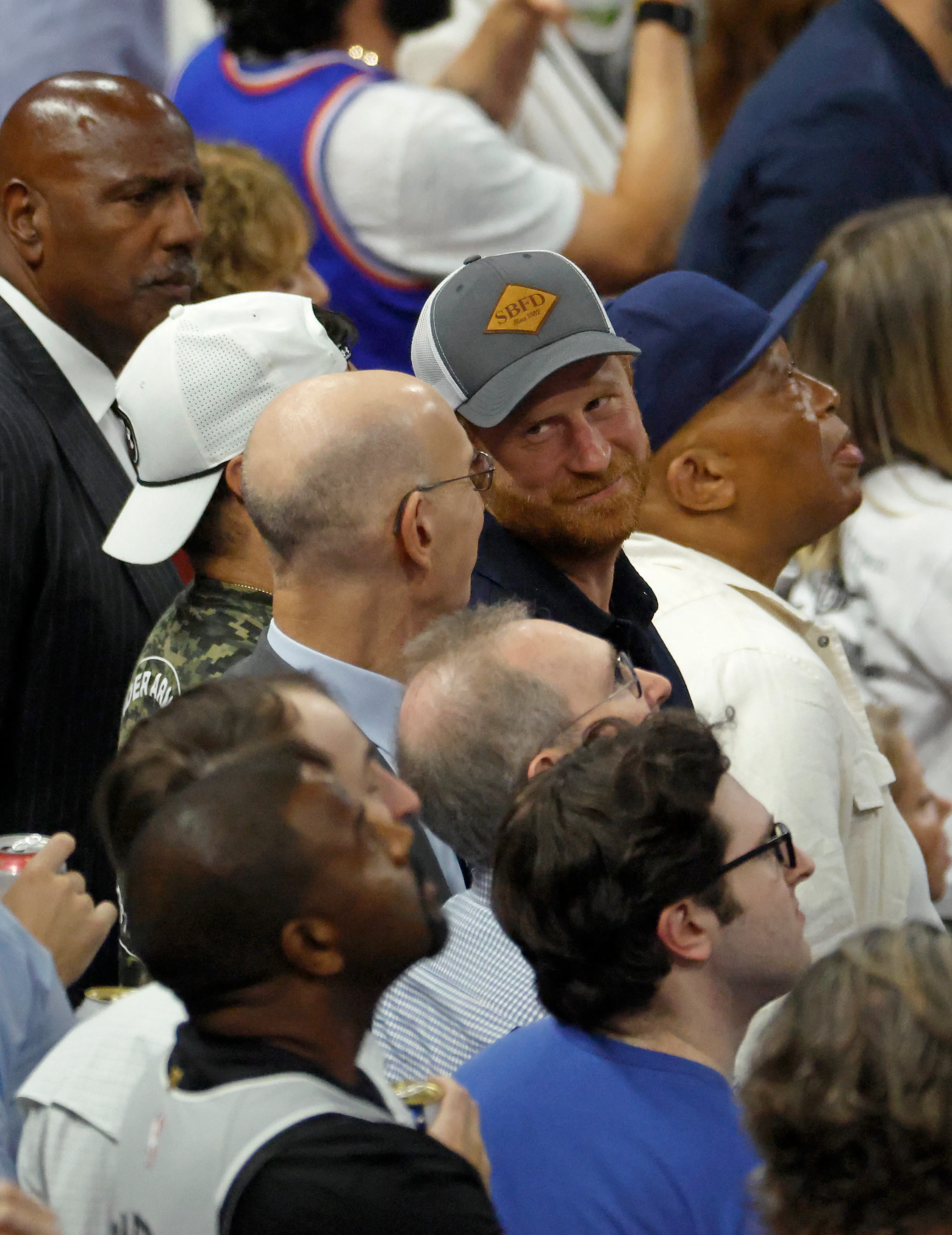 Prince Harry and Adam Silver in the crowd during Game 5 of the 2026 NBA Finals.