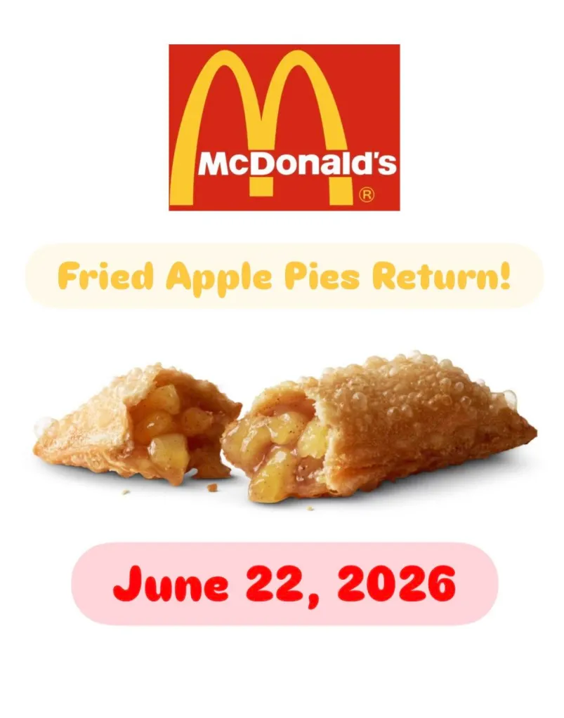 Advertisement for McDonald's Fried Apple Pies returning on June 22, 2026.