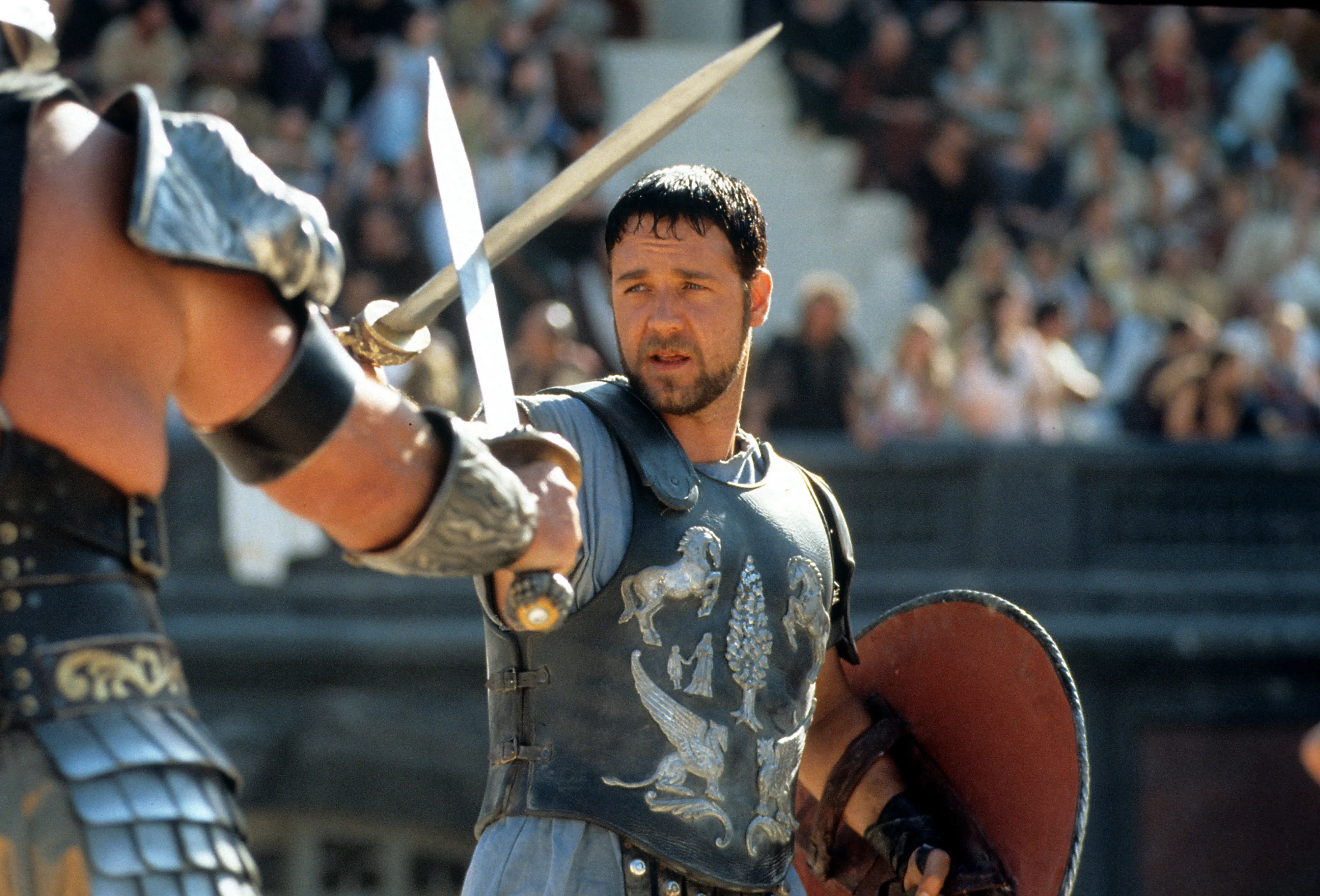 Russell Crowe during a fight scene in