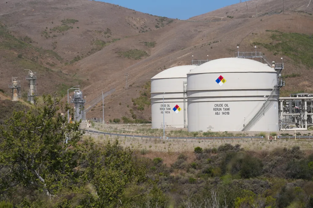 Oil and gas facility near Santa Barbara with two large 