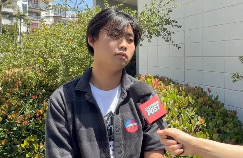 Samuel Chae, an 18-year-old student, being interviewed by California Post.
