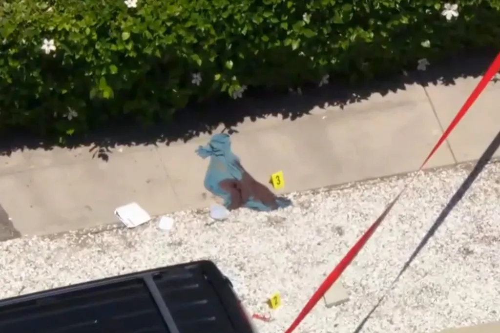 Crime scene outside a home in Tarzana.