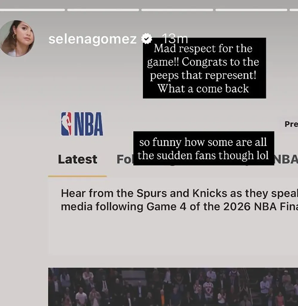 An Instagram story from Selena Gomez congratulating