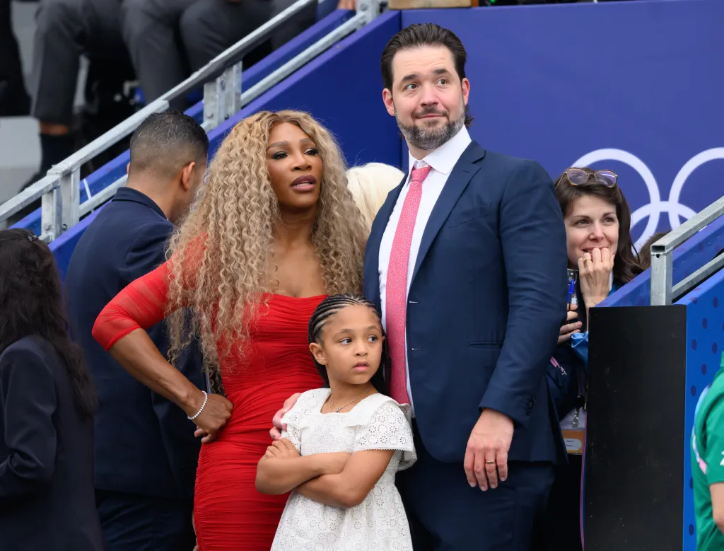 Serena Williams, Alexis Ohanian, and their daughter Adira River attending the Opening Ceremony of the Olympic Games Paris 2024.