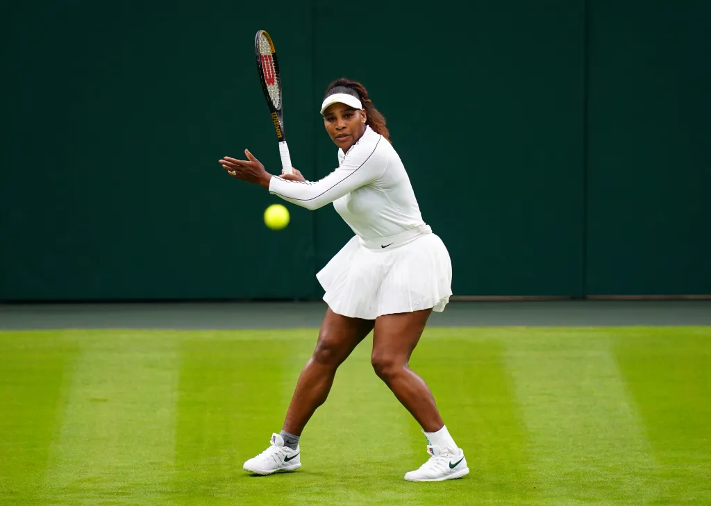 Serena Williams practices tennis on Centre Court.