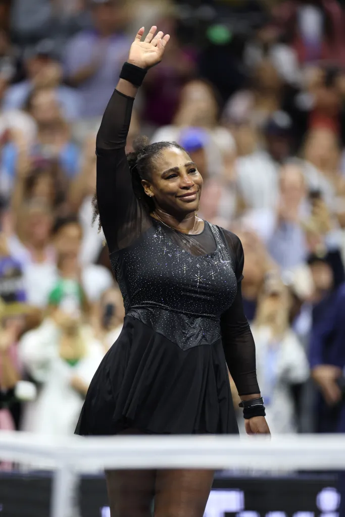 Serena Williams waving to fans at the US Open.