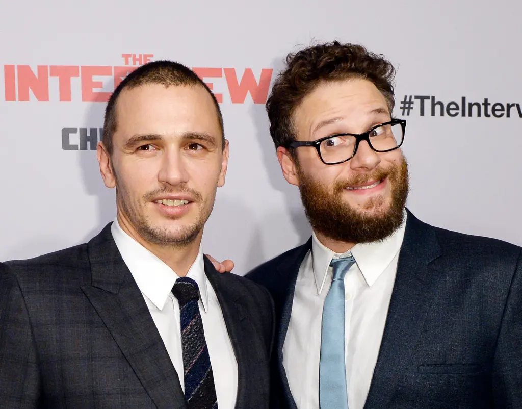 James Franco and Seth Rogen pose at 
