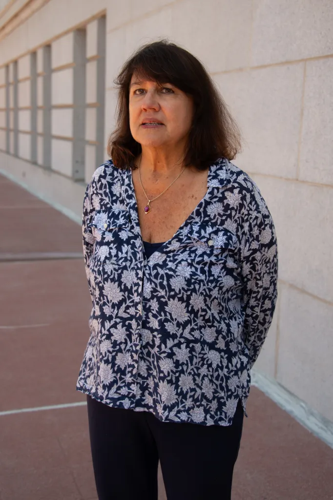 Sharon Kilbride poses outside of City Hall in Los Angeles, CA.