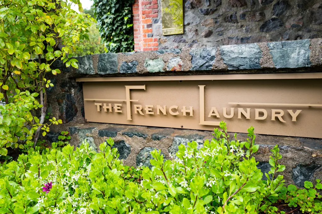 Signage for The French Laundry restaurant in Yountville, California.