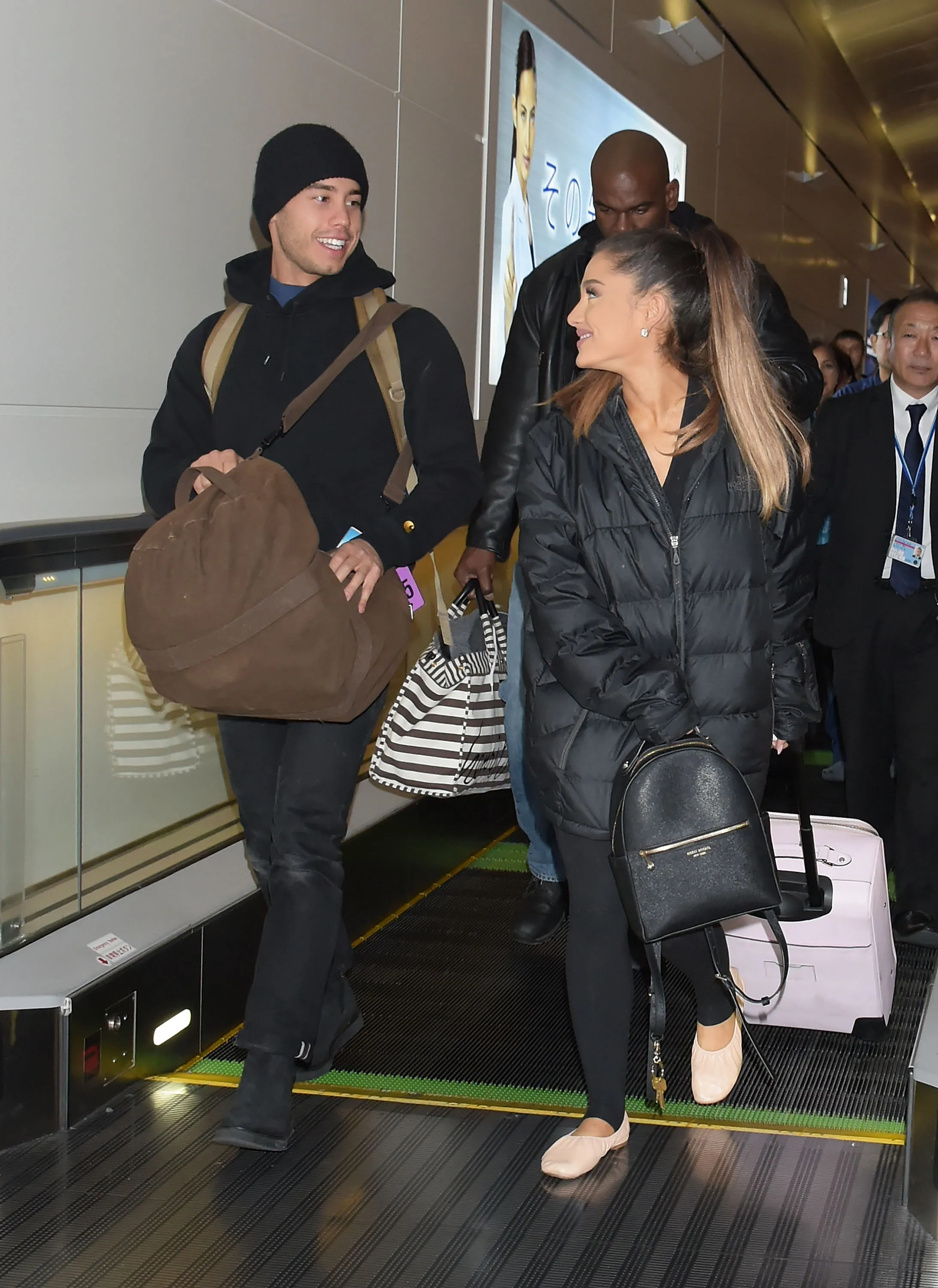Ariana Grande and Ricky Alvarez arriving at Haneda Airport.